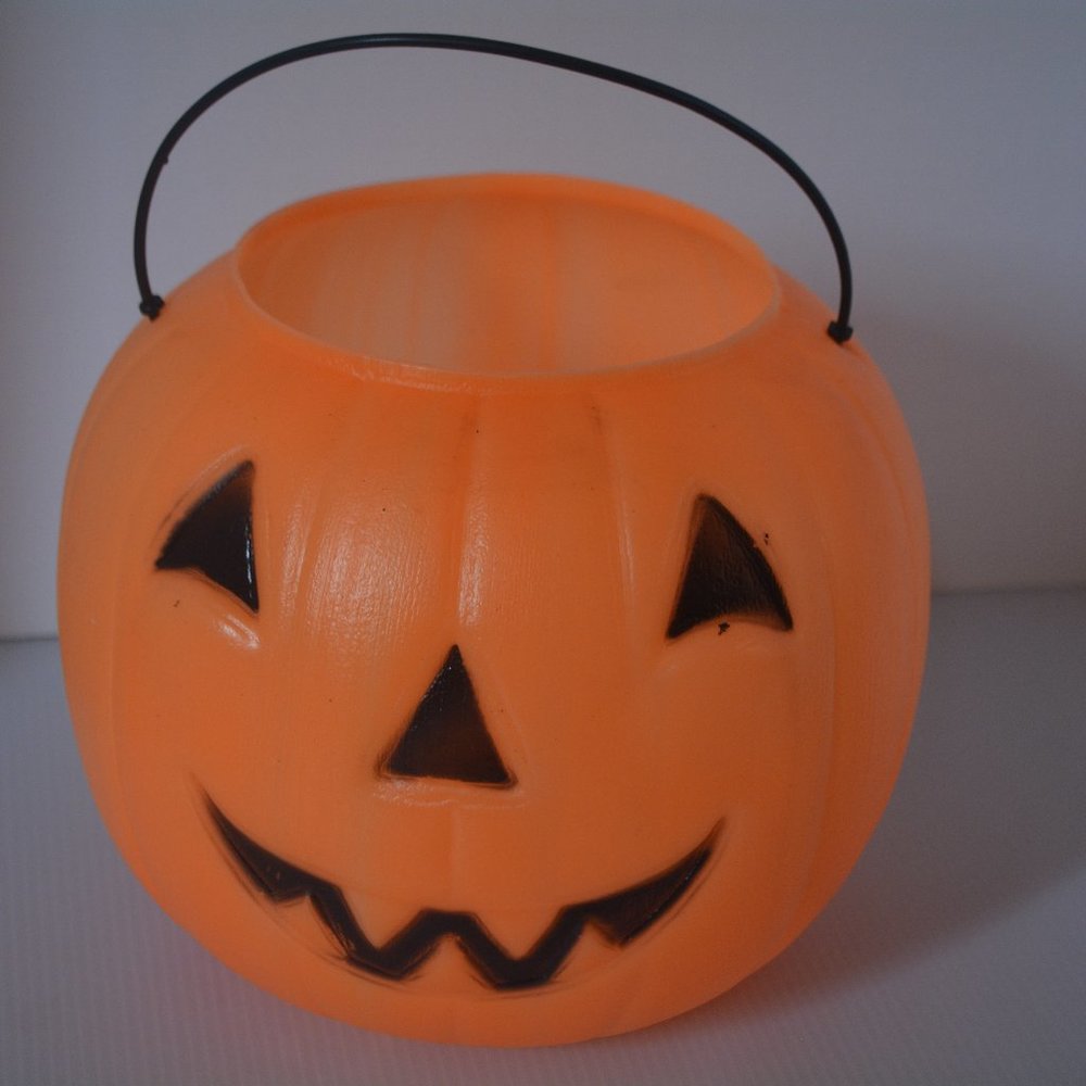 VTG Blow Mold Halloween Pumpkin Trick Or Treat Pail Bucket General Foam Plastics